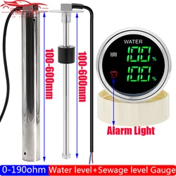 Digital Dual 52mm Gauge with Warning Water Level Indicator+Sewage Level Meter for Water Level Sensor 0-190 Ohm HTG Marine Car