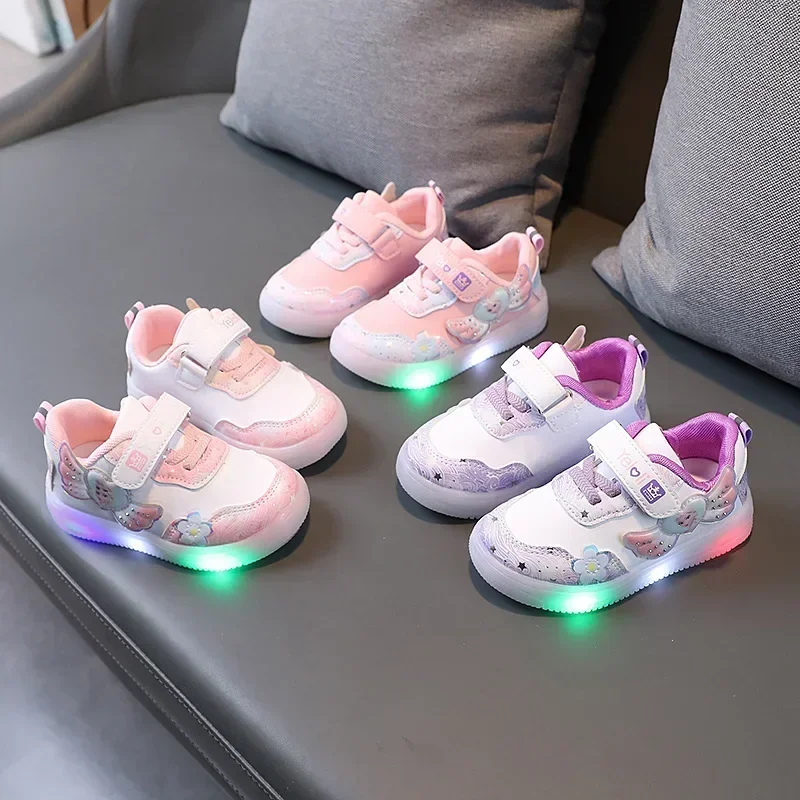 

Disney Frozen Elsa New Spring and Autumn Children's Board Shoes Cartoon Magic Buckle LED Light Girls Casual Shoes Cute Sneakers