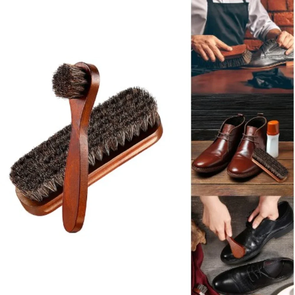 2pcs Horse Hair Shoe Brush Set Shoe Polishing Brush  Horse Hair Shoe Brush Large Leather Shoe Brush Set