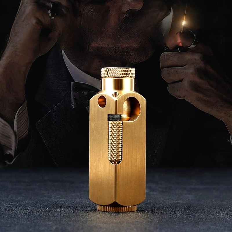 

Heavy-duty Handmade Brass Trench Lighter, Flamido Side Pulley Ignition Oil Briquet Lighter,3 Sides Fire Ignition Smoking Tool