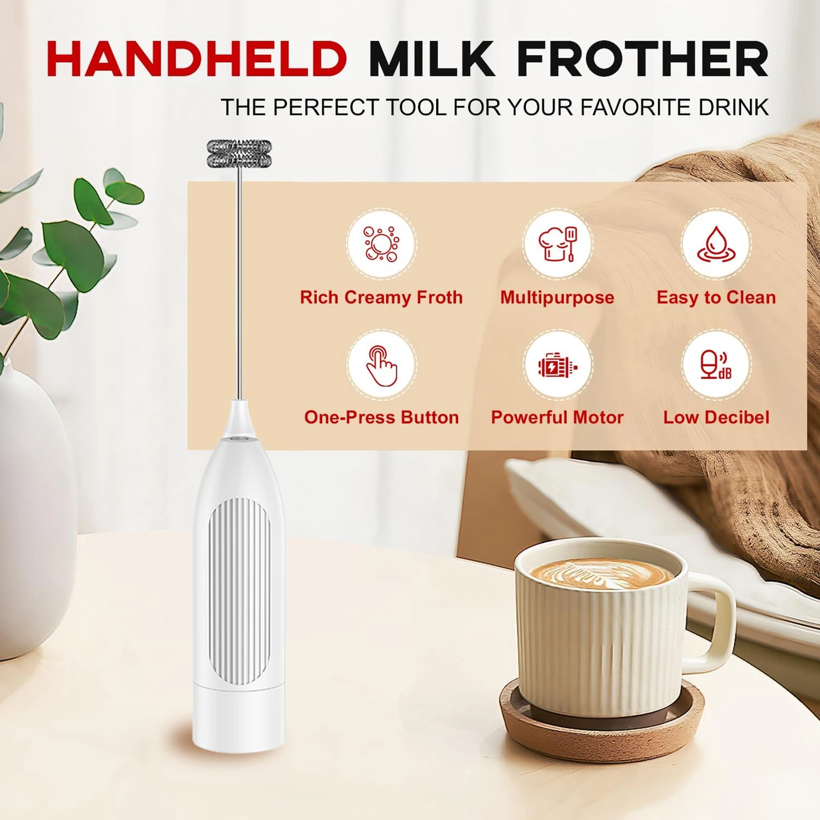 Wireless Milk Foamer Coffee Whisk Mixer Electric Egg Beater Mini Frother Handle Stirrer Cappuccino Maker Housewarming gift idea