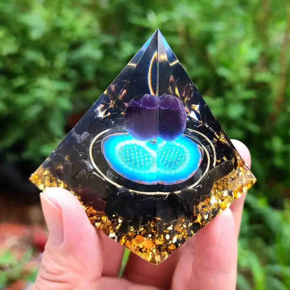 

Orgonite Energy Generator Orgone Pyramid Amethyst Peridot Healing Natural Crystal Reiki Chakra Generator