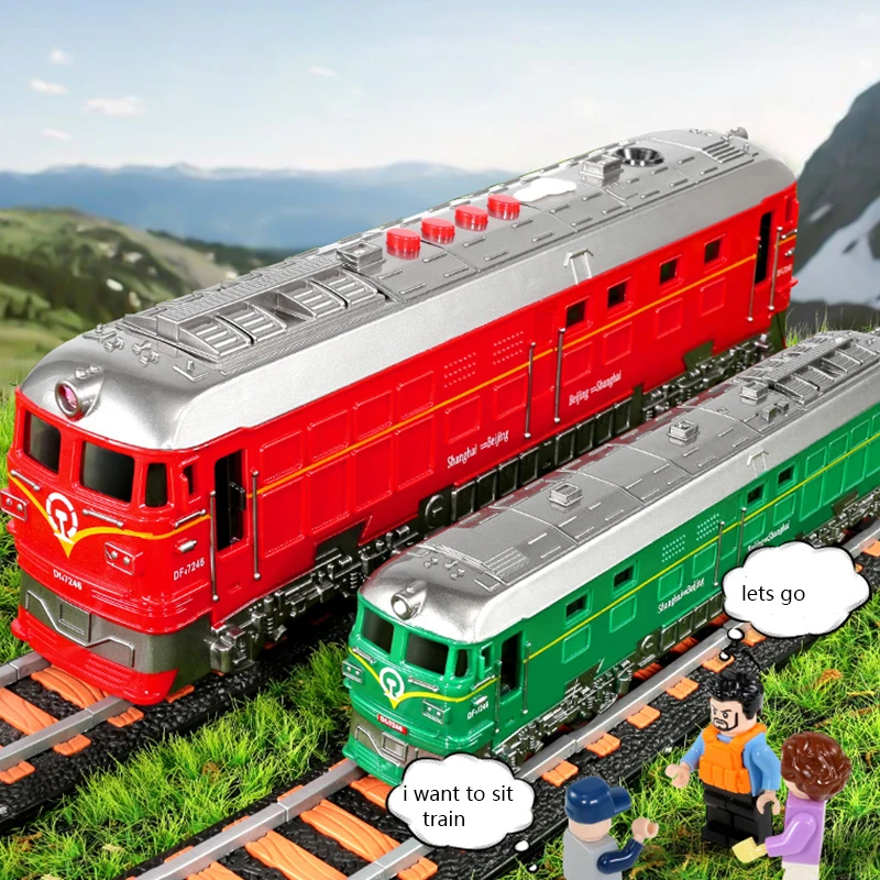 Steam Train Model Track Toys For Children Sound And Light Back To The Car Green Locomotive Model Boys Kids Toys