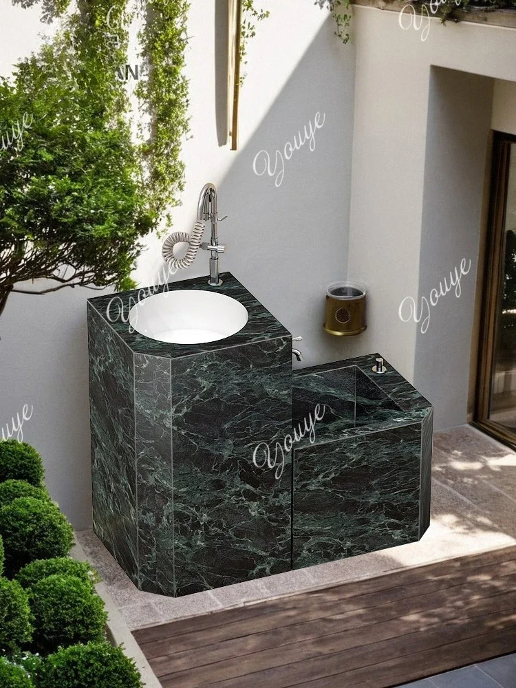 V Garden wash basin outdoor rock slab hexagonal beveled column basin garden modern basin outdoor slot