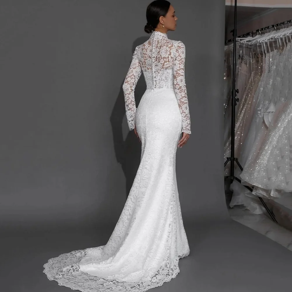فستان زفاف دانتيل مخصص برقبة على شكل V فساتين عروس حورية البحر بأكمام طويلة فساتين زفاف فاخرة جديدة أنيقة فيستدوس دي نوفيا