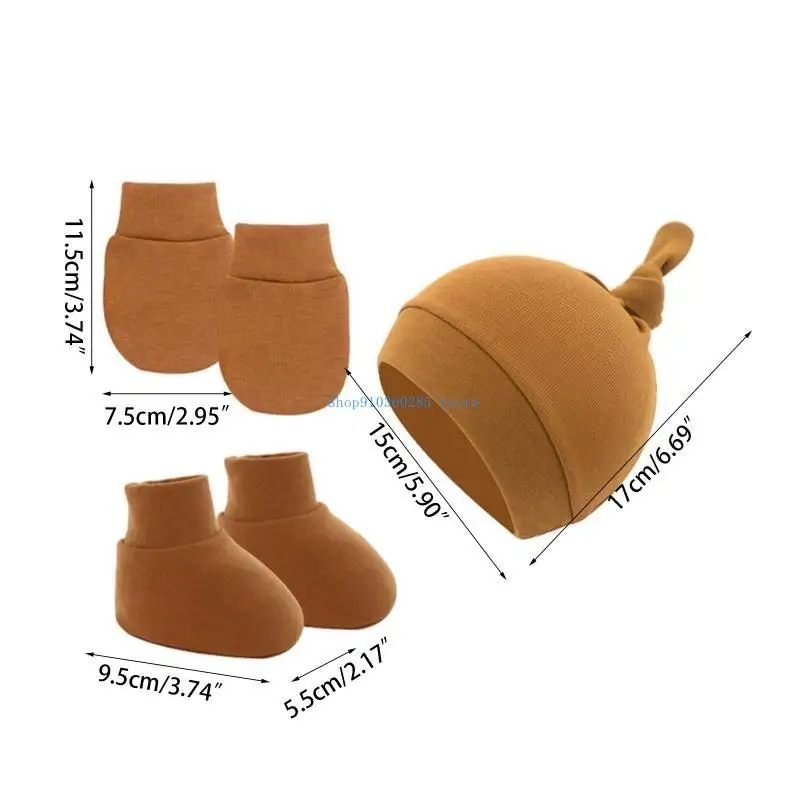 مجموعة قفازات وجوارب لآذان الأطفال حديثي الولادة K9FF للأولاد والبنات قبعة صغيرة للأطفال من عمر 0 ​​إلى 6 أشهر (عبوة من 3 قطع)