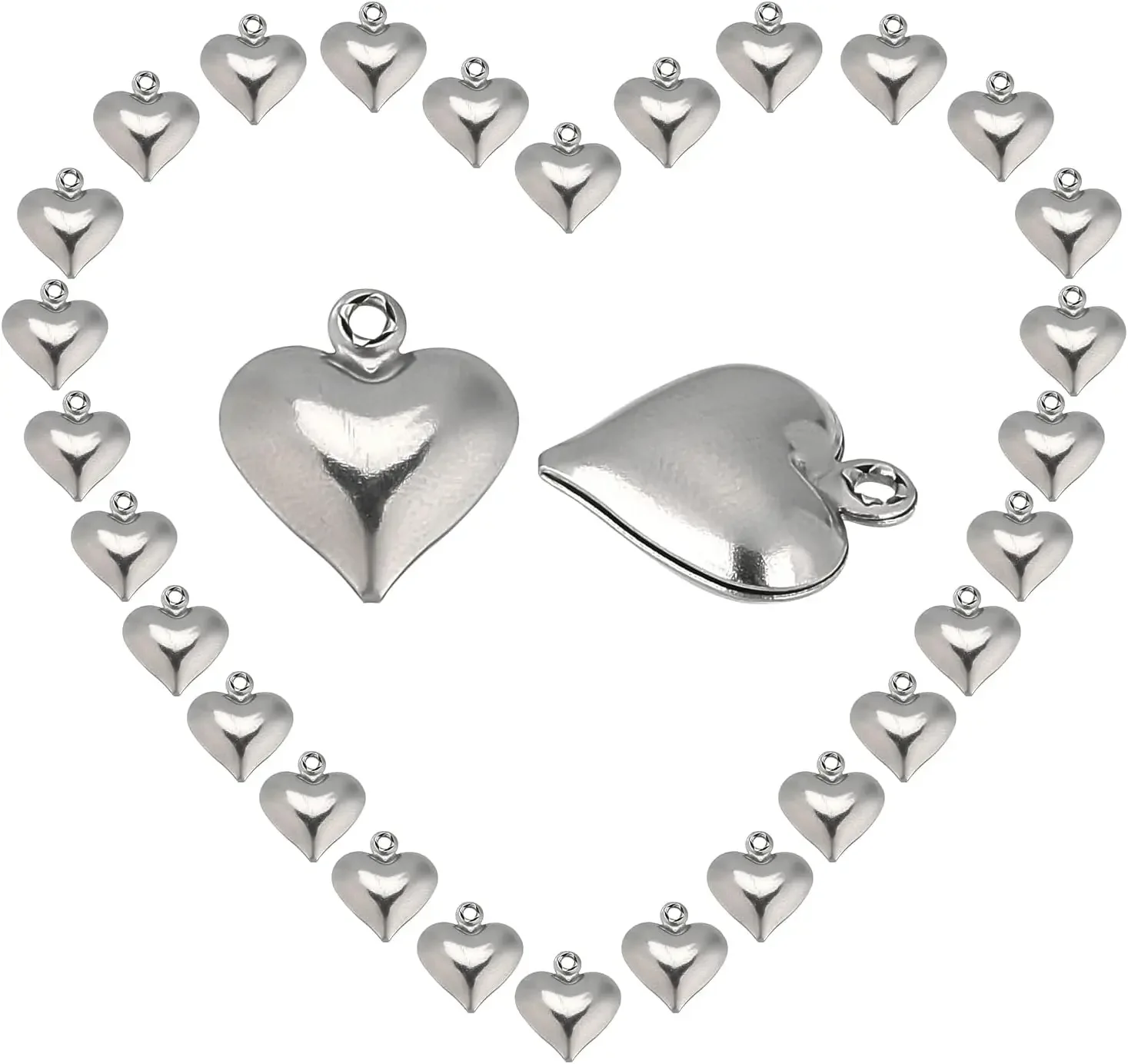 

100Pcs Heart Charms Hearts Charm Stainless Steel Heart Shaped Love Charm Bulk Metal Beads Mother's Day Charm for Jewelry Making