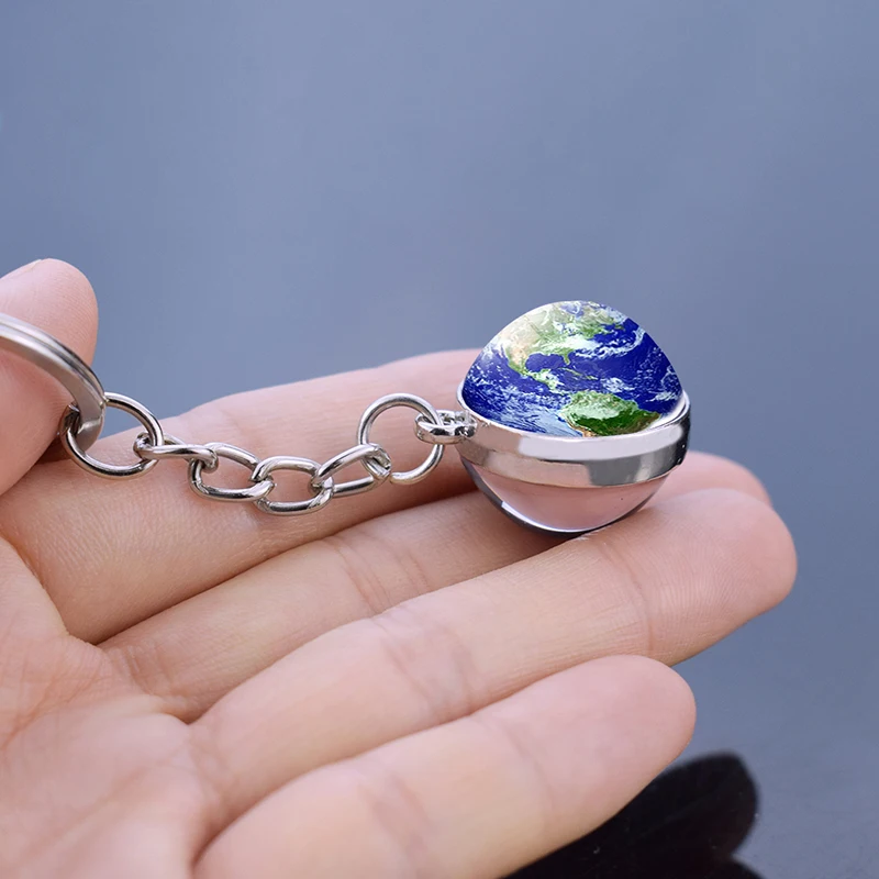 Galaxy Planet Keychain Trendy Solar System Art Picture Glass Ball Key Chain Moon Earth Mars Double Side Pendant Universe Jewelry