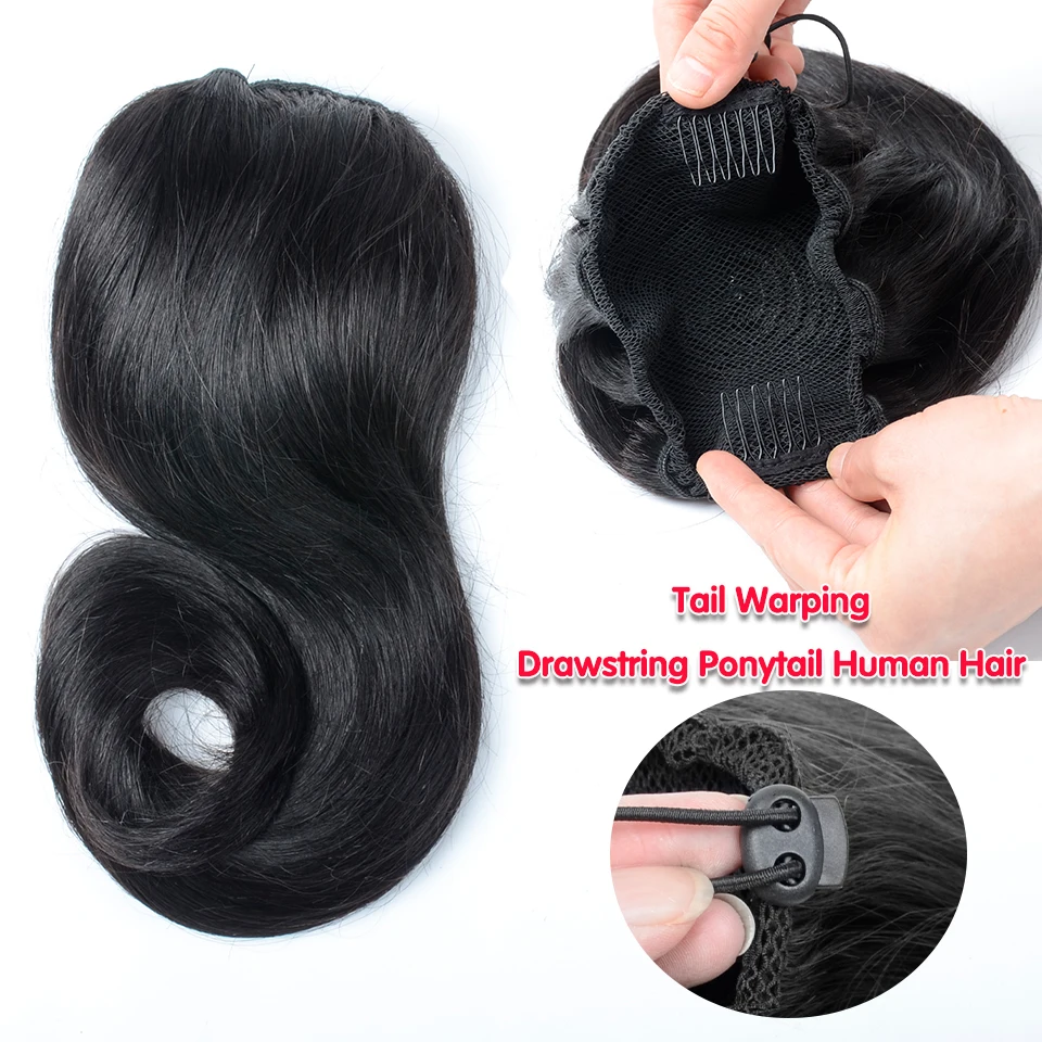 Aliballad Tail Warping Drawstring Ponytail Human Hair 12-18\