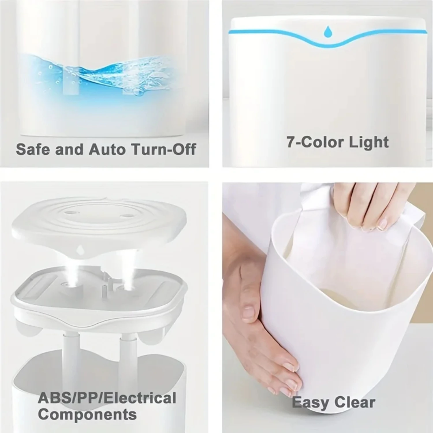 مرطب هواء H2O كبير وأنيق وفعال سعة 2000 مل للاستخدام المنزلي والمكتبي - ميزة الرش المزدوج لماكسيم