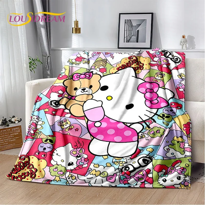 귀여운 헬로 키티 만화 산리오 고양이 담요, 플란넬 소프트 스로우 담요, 가정 침실 침대 소파 피크닉 사무실 어린이 선물 소녀, 3D