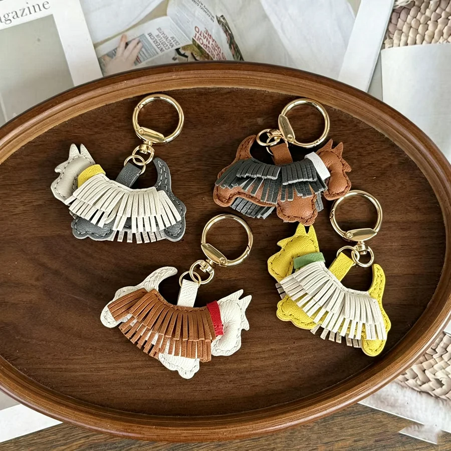 West Highland Terrier Cowhide Keychain Cartoon Cute Dog Bag Charm Decor Pendant Fashion Key Ring Accessory Gift