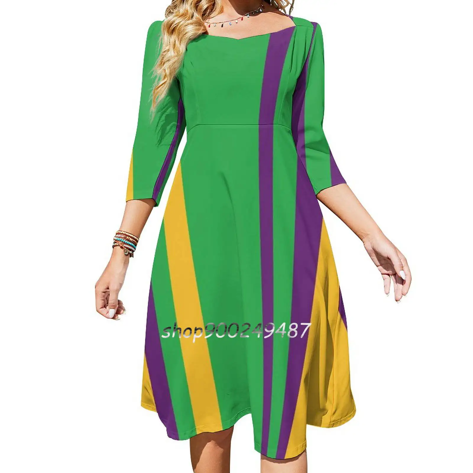 

Panisregis Viride Square Neck Dress Sweet Summer Dress Women Elegant Halter Print Dress Dessert King Cake Mardi Gras Carnival