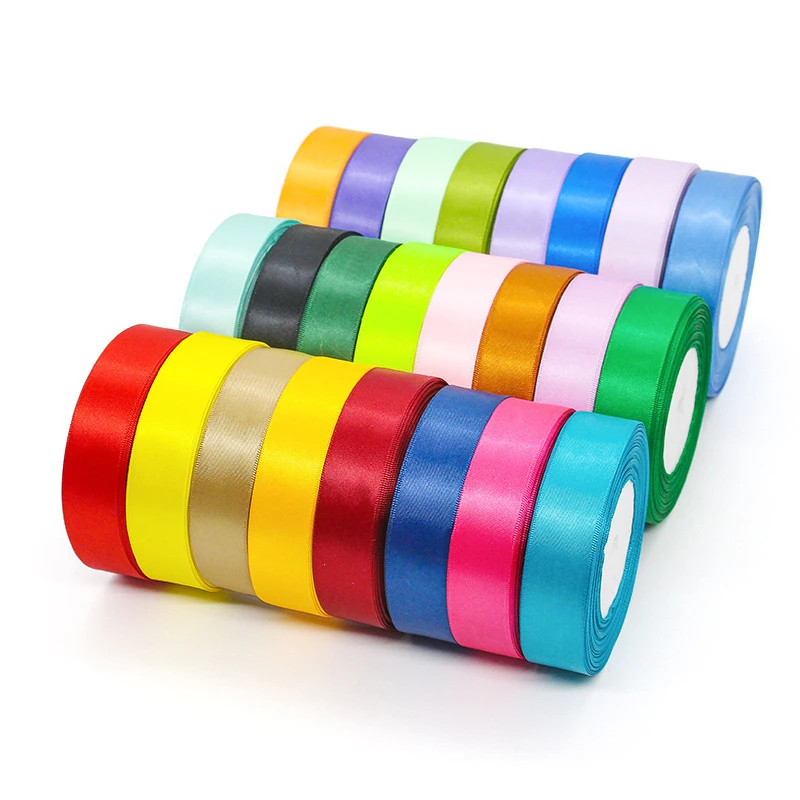 50Yards Multi-color 2.5cm Widths Double Sided Satin Ribbon for Party Wedding Cake Decoration