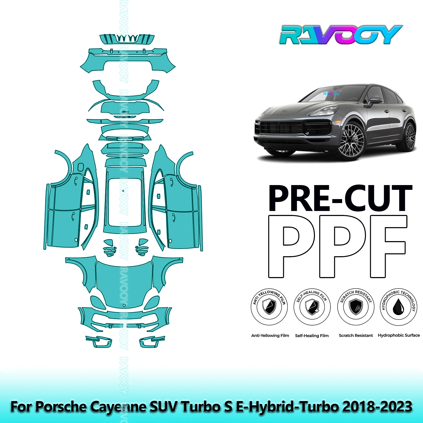 

8.5Mil Precut PPF Paint Protection Film Full Vehicle Clear Bra For Porsche Cayenne SUV Turbo S E-Hybrid-Turbo 2018-2023