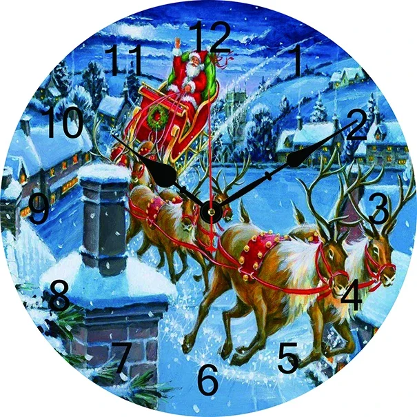 Christmas Santa's Moose Sleigh Wall Clock Modern Living Room Bedroom Office Decoration Kitchen Clock Art Wall Watch Home Decor