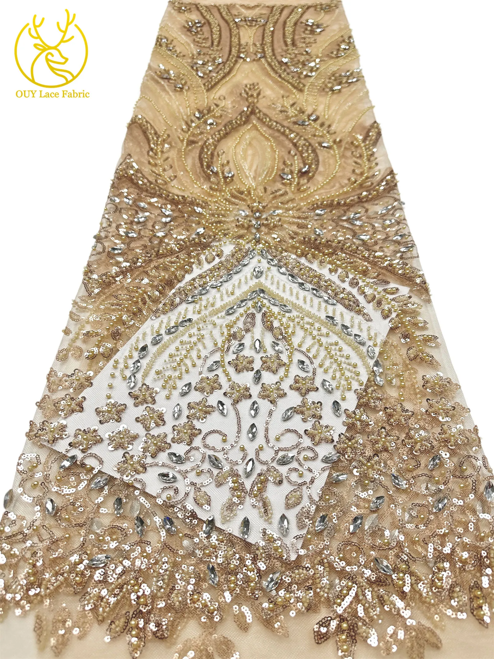 2026 Neues Design Afrikanischer Perlen-Diamant-Spitzenstoff Französischer Nigerianischer Pailletten-Tüll für Damen Partykleid Dekoration Nähen – Detail 18
