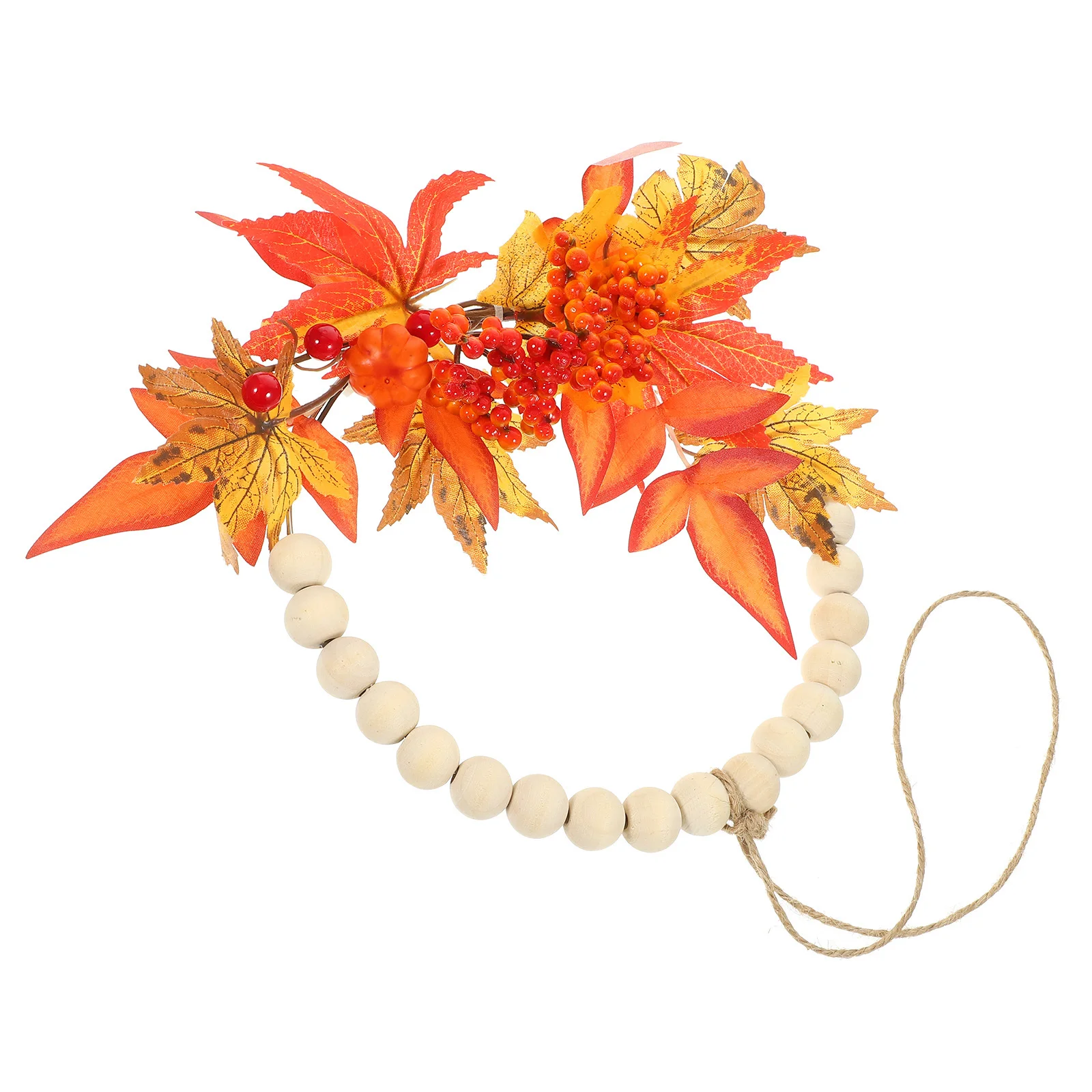

Autumn Pumpkin Maple Leaves Artificial Wood Bead Wreath Thanksgiving Door Hanging Decor Fall Harvest Wreath Front Door