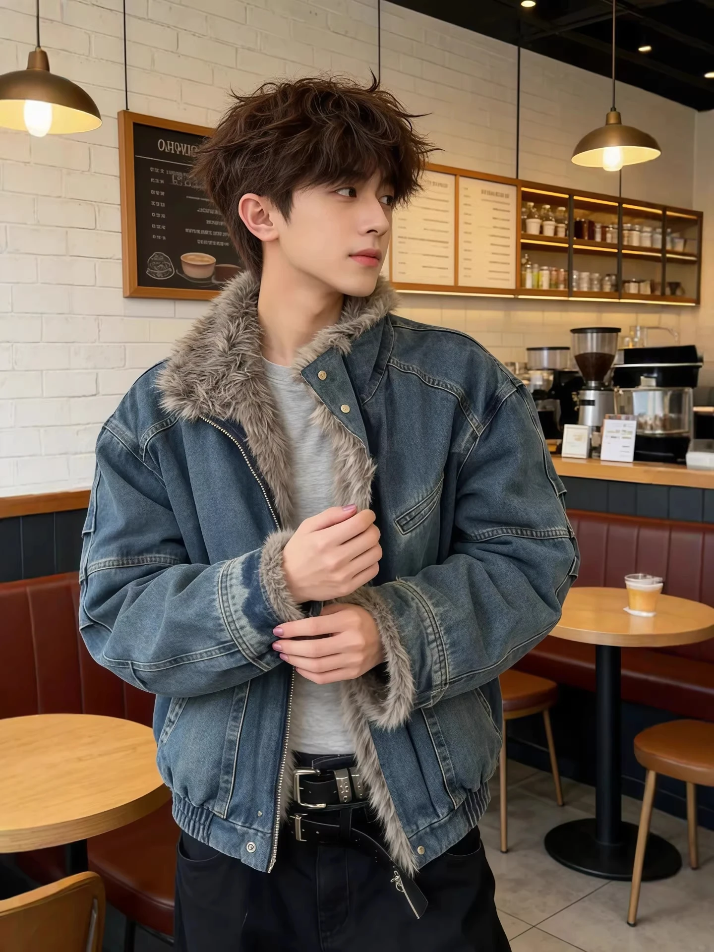 

Мужская утепленная джинсовая куртка American Sle из хлопка: теплая, модная, молодежная, повседневная, свободного кроя