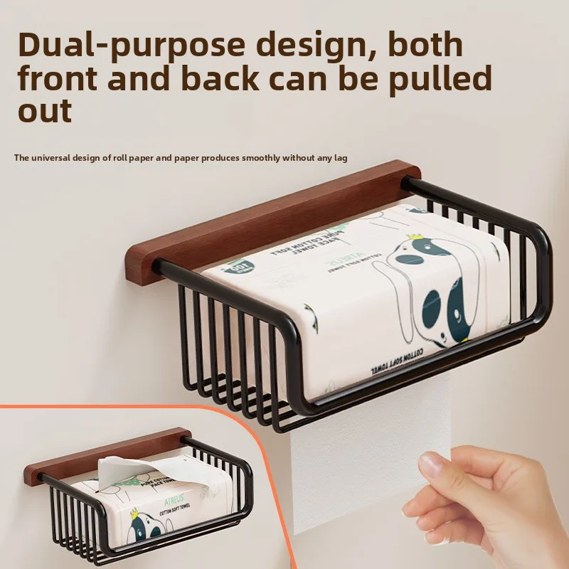 

Scandinavian Toilet Paper Holder - Wood & Rattan Wall-Mounted Tissue Dispenser with Lid, No Drill Bathroom Storage Basket