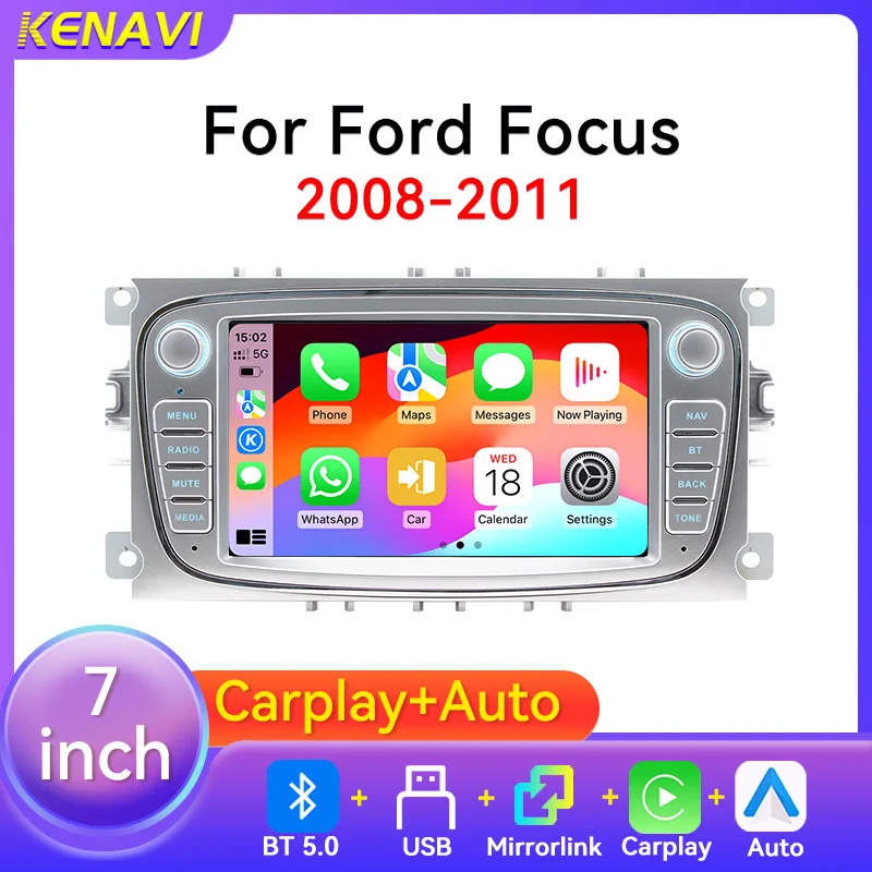 Car Stereo Radio MP5 Multimedia Player Wireless Carplay Android Auto BT5.0 USB Mirrorlink For Ford Focus 2008-2011 Car Head Unit
