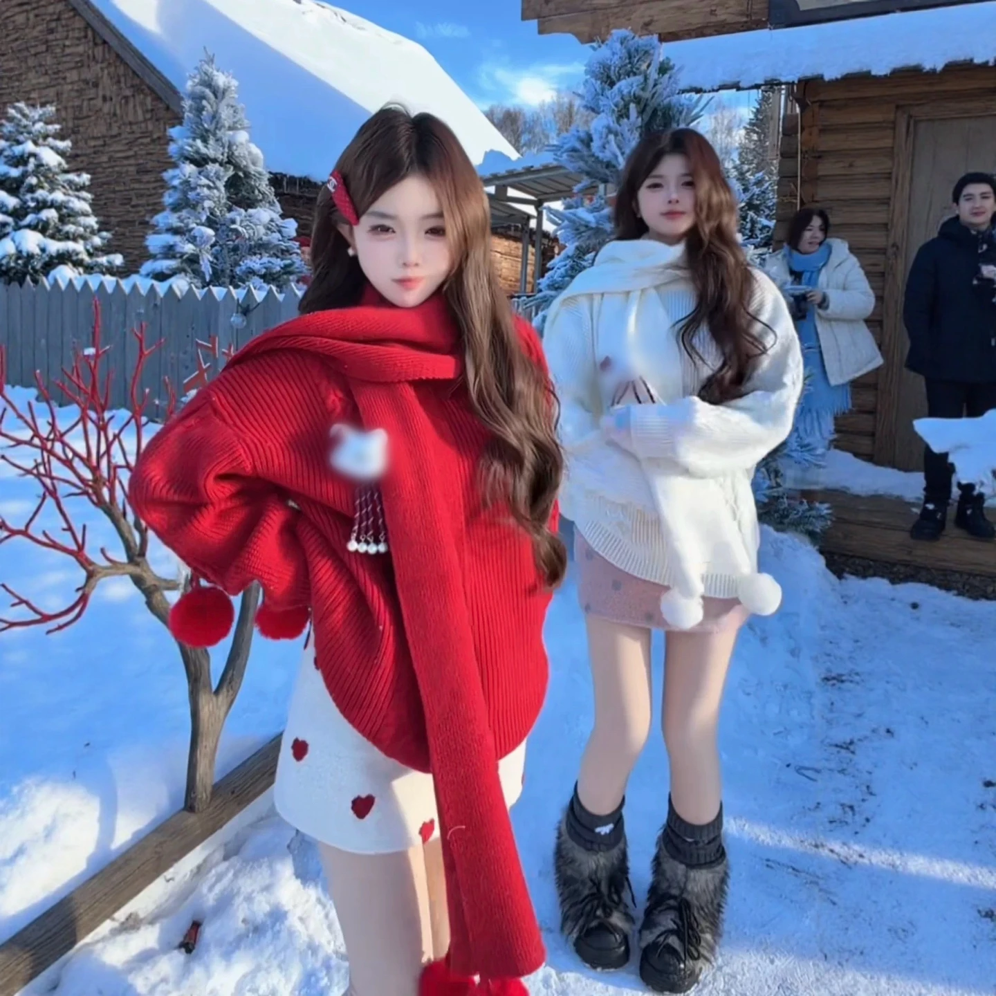 クリスマス-レッド-ファーリー-ニット-スカーフ-レディース-冬-ゆったり-セーター-ファッション-新年-美しい-ユニーク-トップス-通勤スタイル-中程度の柔らかさ