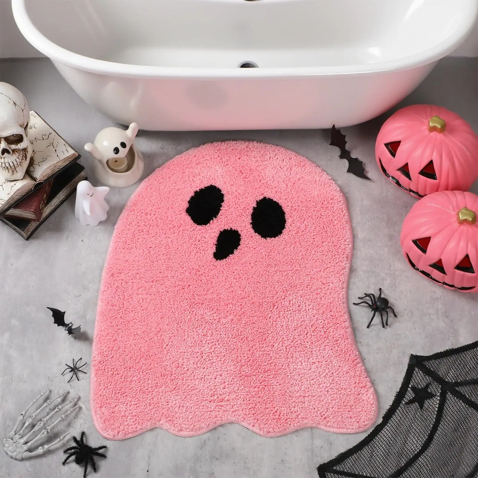 

VIKAMA розовый коврик в форме призрака для ванной комнаты, который можно стирать в машине, милый коврик для ванной на Хэллоуин, эстетический напольный коврик для душа для домашнего декора спальни