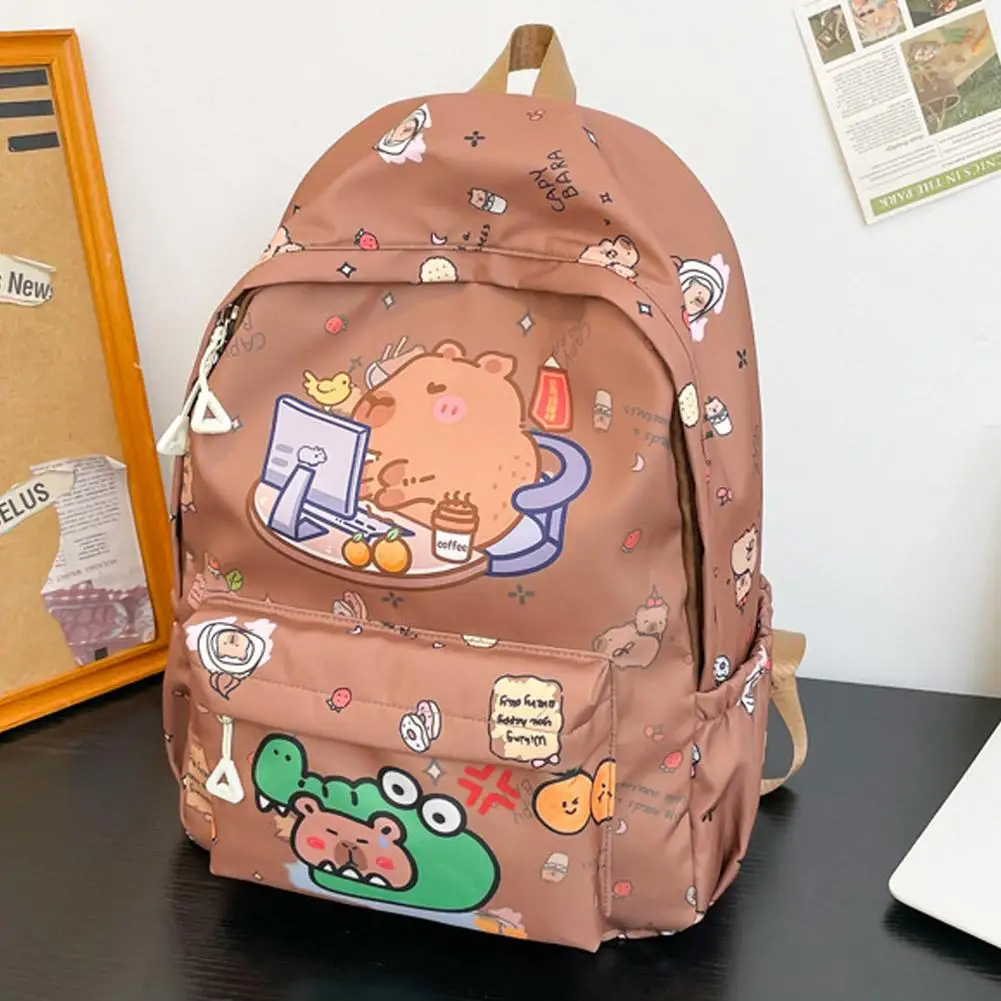 Cartoon Capybara Backpack Large Capacity Ultra-light Breathable Schoolbag Casual Lightweight Waterproof Nylon Backpack