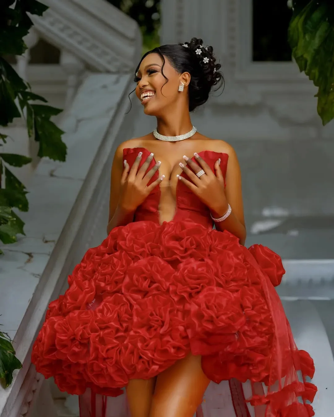 Sexy Red A-line Short Skirt Prom Dress Deep V Off The Shoulder Pleated Cocktail Dress African Black Girl Party Gown Customized view 3