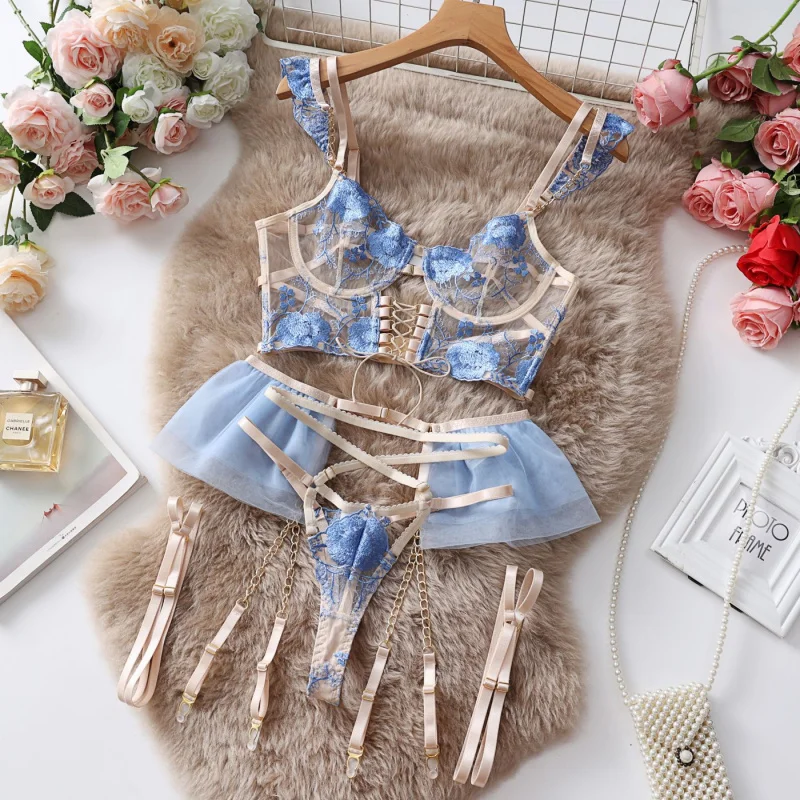 

Bikini Embroidered Lingerie Complex Craft See-through Bra Transparent Push-up Bra Set