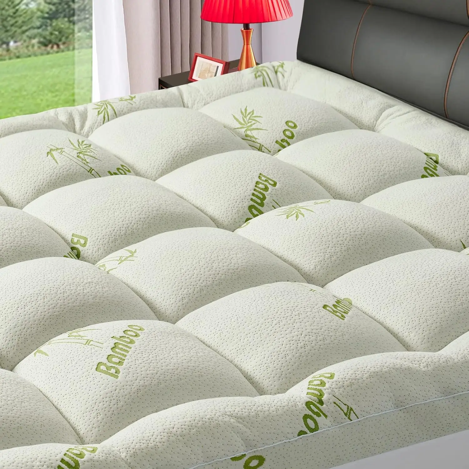 

Premium Viscose Made from Bamboo King Size Mattress Topper for Back Pain, 1200 GSM Quilted Fitted Extra Thick Mattress Pad,Pillo