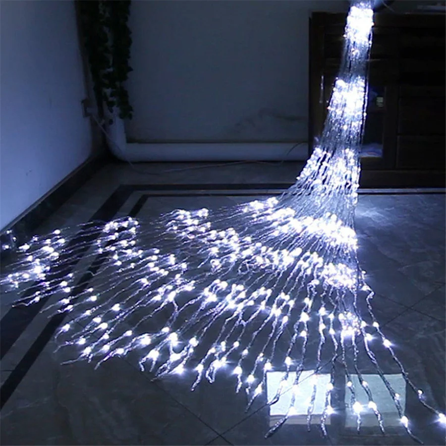 PAMNNY 3X2M 3X3M Led Waterfall Flowing Water Curtain Fairy String Light Christmas Garland Wedding Party Hotel Window Icicle Lamp