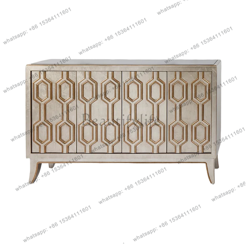 

American light luxury style solid wood entrance cabinet modern villa storage sideboard
