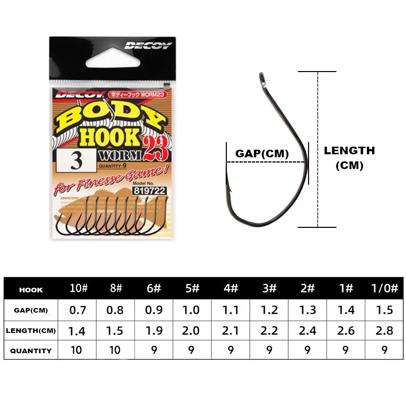 DECOY WORM 23 9pcs/pack Wacky Hook Anti-Hanging Hook Bass Hook Soft Bait Hook Fish Hook For Seawater Freshwater