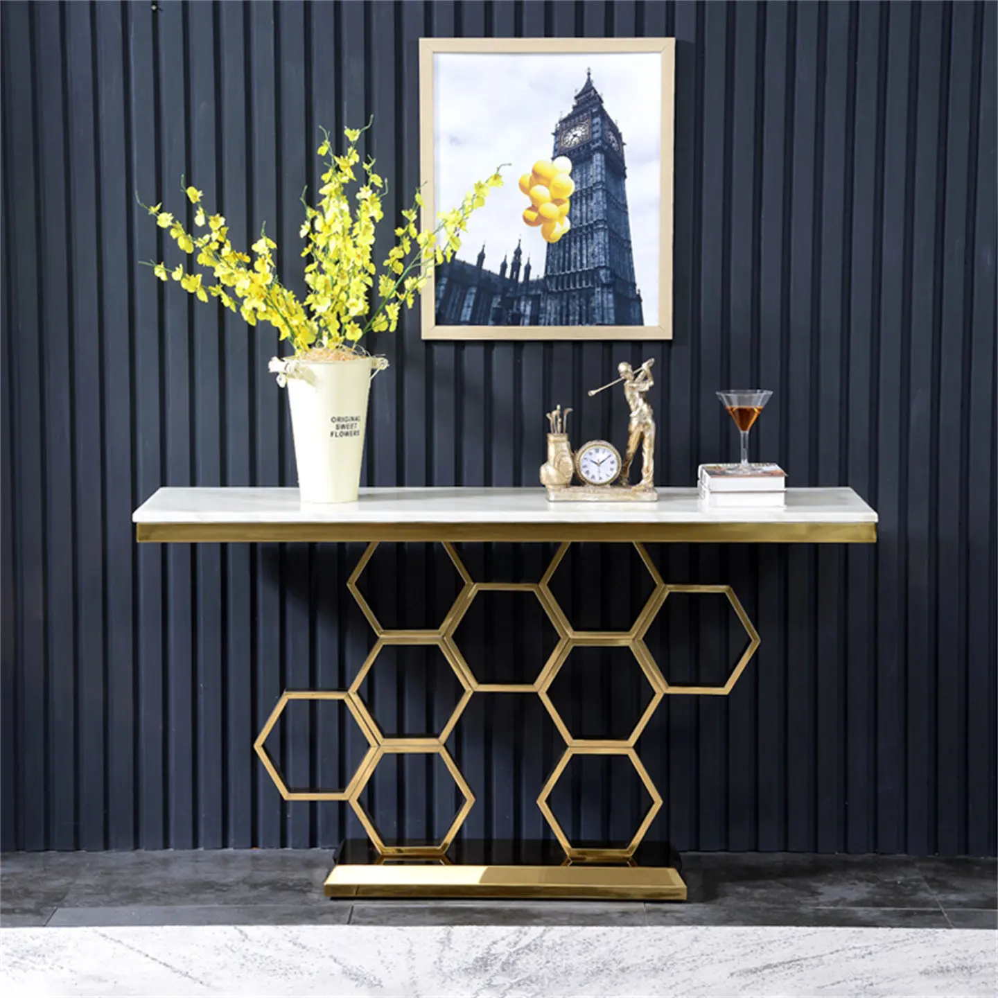 Light luxury rock slab entrance platform, corridor entrance table against the wall, modern simple  cabinet