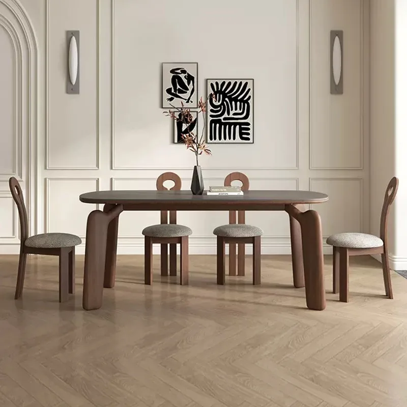 Wabi Sand medieval solid wood dining table elephant leg 2024 new high-end Nordic small apartment rock slab dining