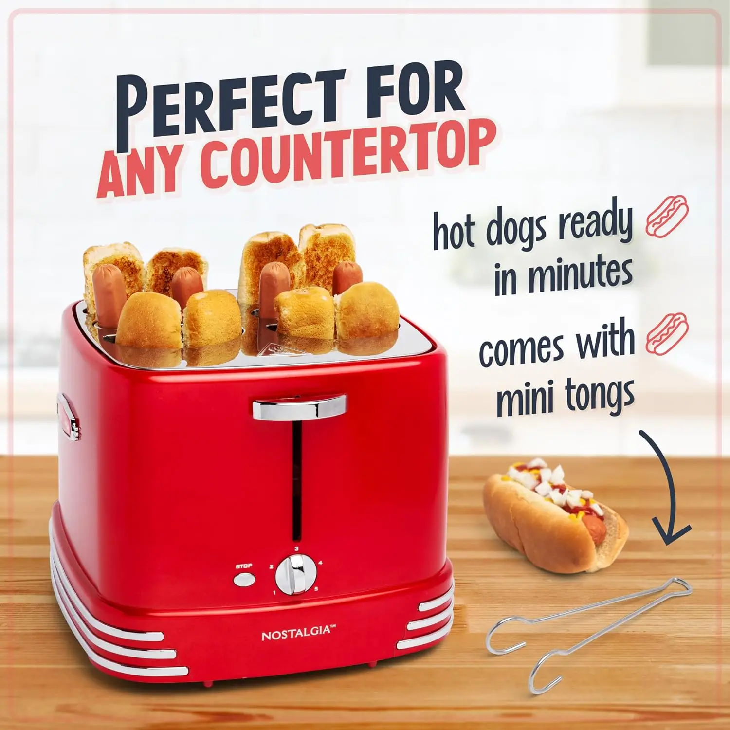 Tostapane per hot dog e panini a 4 slot con mini pinze, tostapane per hot dog funziona con pollo, tacchino, collegamenti vegetali, salsicce e bricchette, me