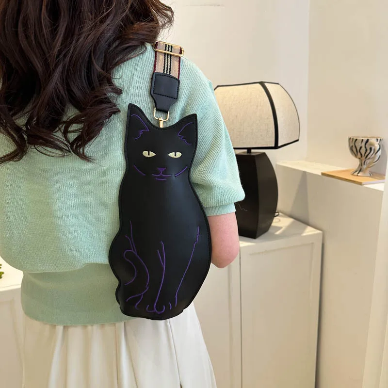 Novelty Kawai Black Cat Cute Unisex Women\'s Chest Bag INS Style Shoulder Crossbody Bag Chest Pack Birthday Gift