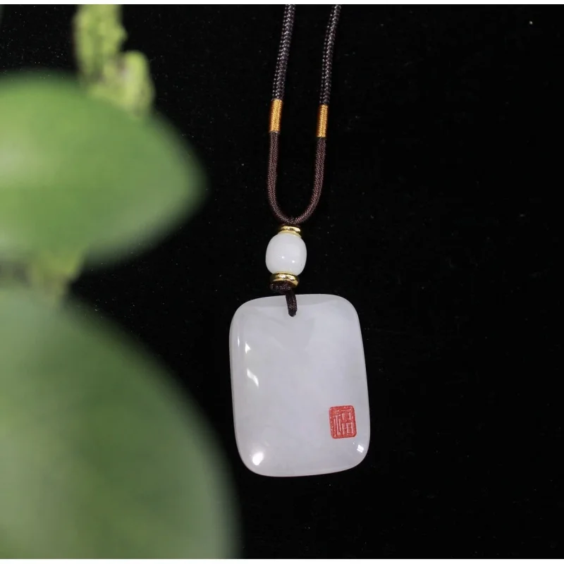 Xinjiang Hetian White Jade White Nephire Jinsi Jade Fu Character Tranquility and Peace Plate Pendant Men's and Women's Simple Ne