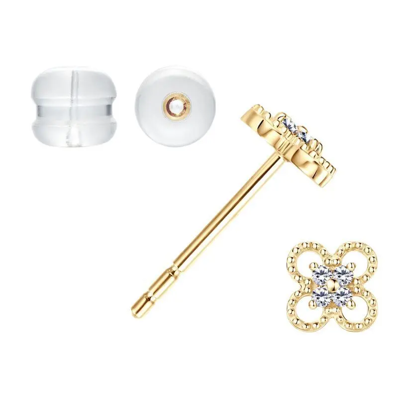 Butterflykiss 10k Gold Clover Flower Stud Earrings Moissanite Diamond For Women Yellow Gold Charm Lucky Jewelry 2025 Mini Studs