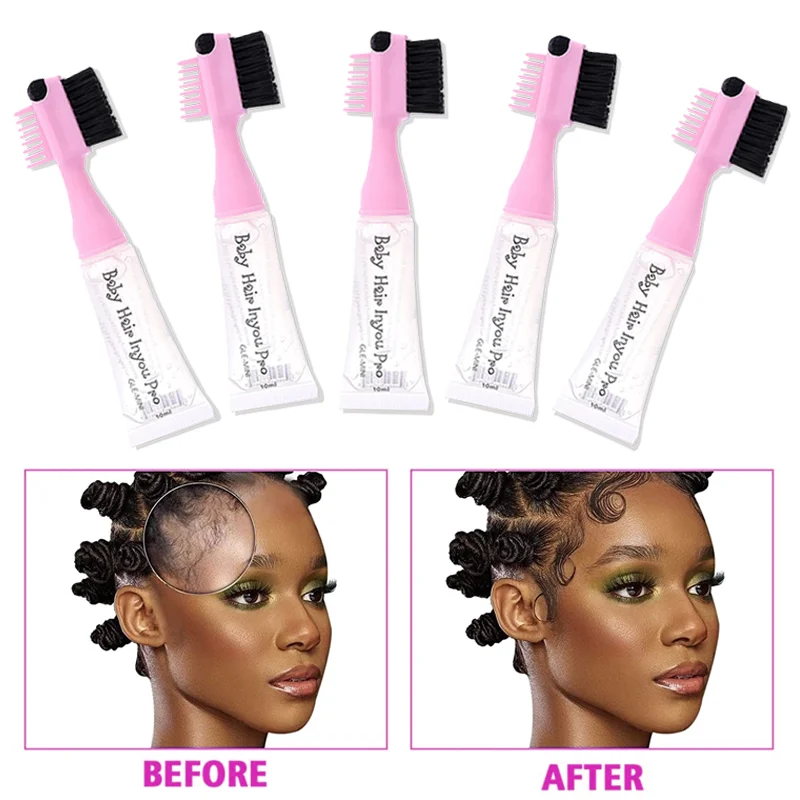 6pcs Baby Hair Edge Control Gel Non-greasy Edge Control For Black Hair Strong Hold Hair Gel For Women Edge Smoother with Brush