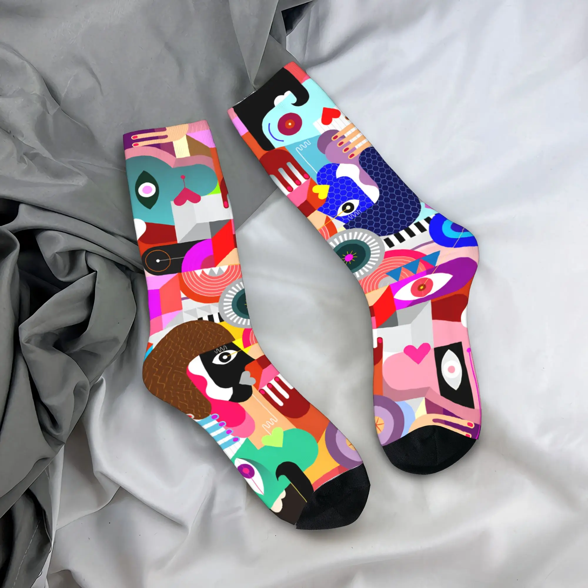 

Носки с геометрическим абстрактным рисунком лица, противоскользящие, мужские, мягкие, дышащие, для бега и спорта, осенние, в готическом стиле, на заказ