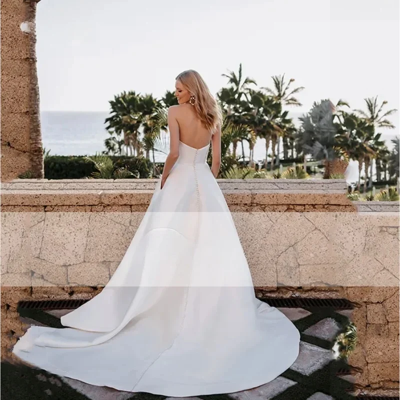 Robe de mariée sans manches, col rond, personnalisée sur mesure, Simple, boutons plissés, longueur au sol, 2024