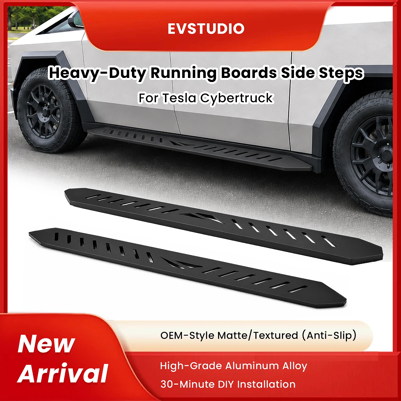 

Newest Premium Aluminum Running Boards for Cybertruck Heavy Duty Side Steps Anti Slip No Drill DIY Install Exterior Upgrades