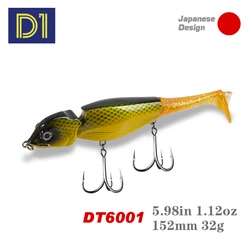 D1 Slow Sinking Swimbaits Fishing Lures 152MM/32G Vibration With Detachable Soft Tail For Bass Trout Pike Lures Tackle