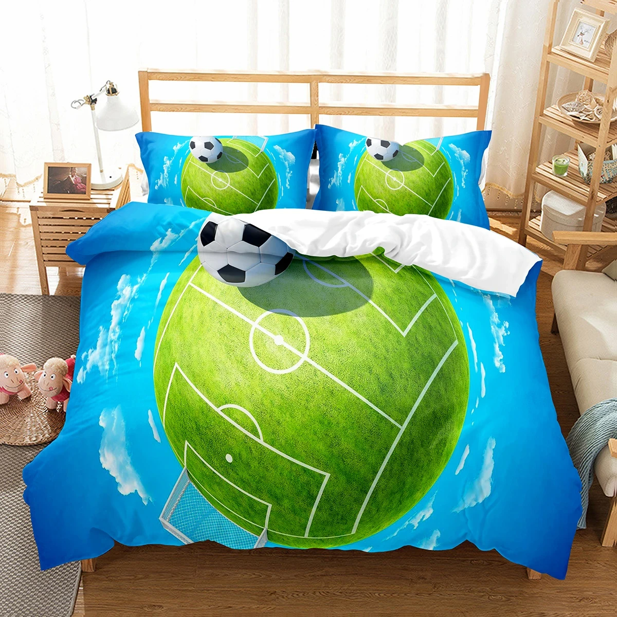 Soccer Duvet Cover Twin Queen Size Soccer Ball Pattern Comforter Cover Sports Theme Bedding Set Gift for Football Lover Boys