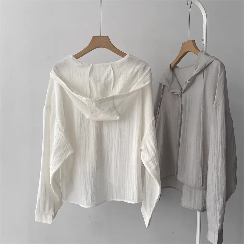 Coreano Sle Lazy Light Long Sve protección solar para mujer irt verano suelto Casual con capucha protector solar abrigo prendas de vestir exteriores
