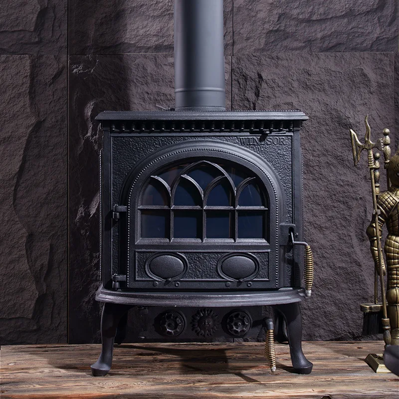 Retro American real fire wood burning cast iron home villa living room fireplace heater