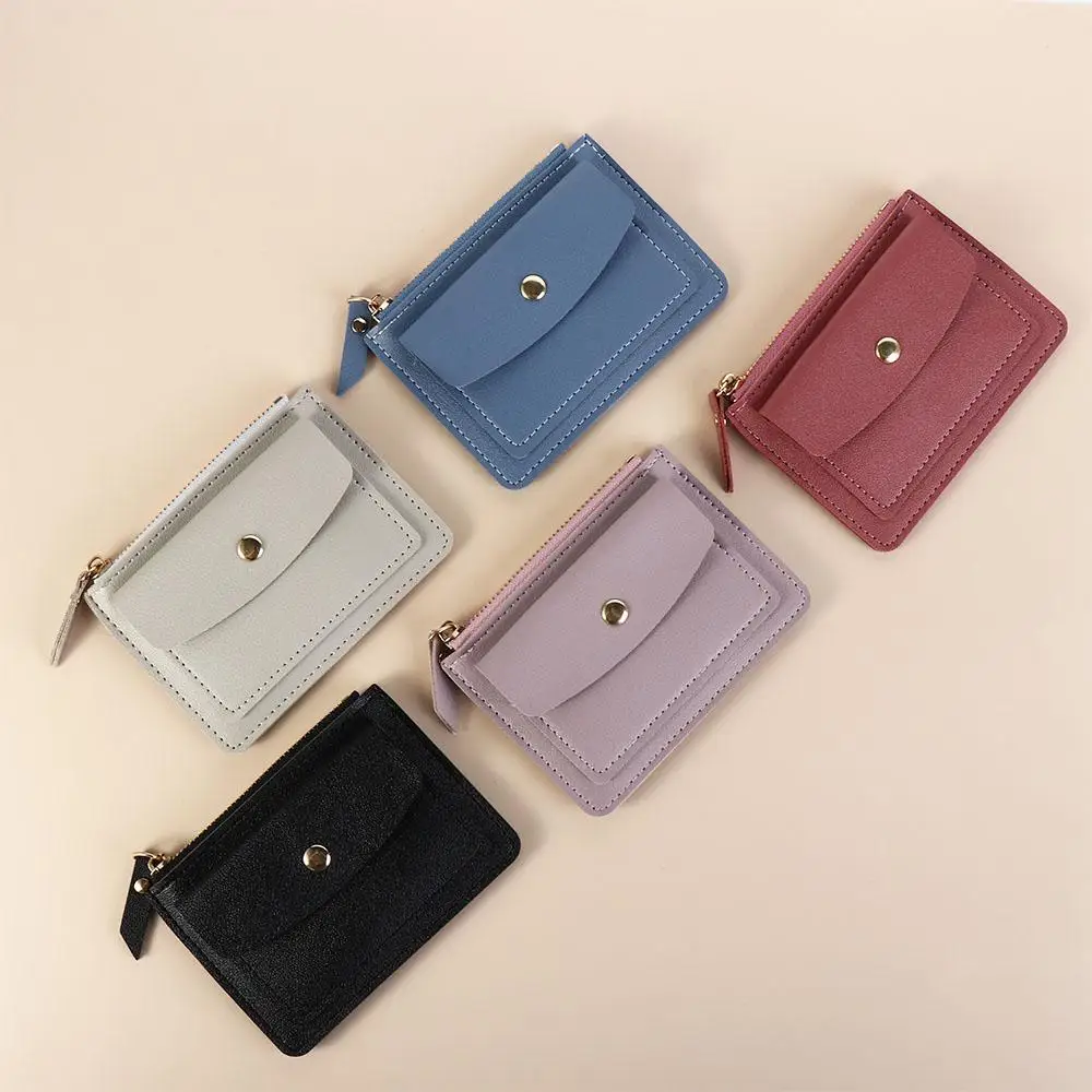 

Simple Multifunctional Leather Coin Purse Small Zipper Hasp Wallet Square ID Card Case Short Credit Card Holder Girls