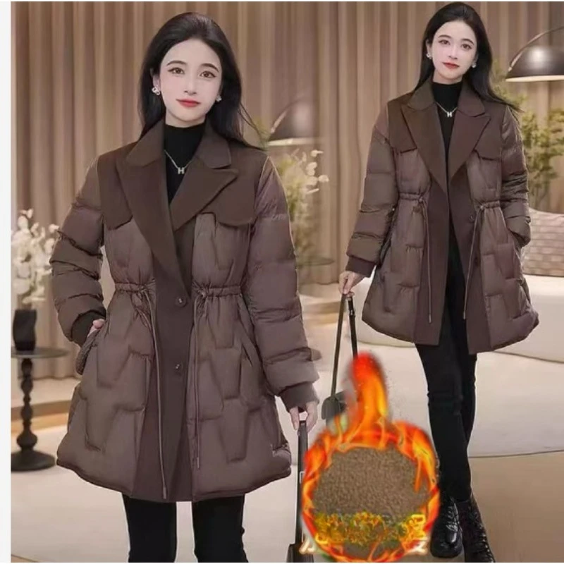 Winter Bestseller Features A Stylish Woolen Patchwork Fleece and Thickened Blazer A Mid-length Slimming Cotton-padded Jacket